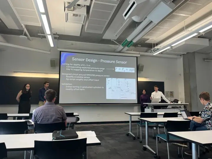 Photo of Jacob and E80 Team giving final presentation.