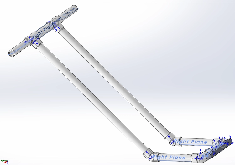 SolidWorks CAD assembly of PVC handle and frame addition.