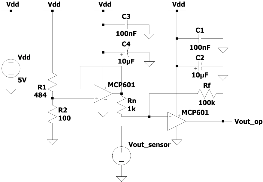 Image of pressure sensor circuit LTspice schematic.