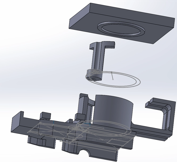 SolidWorks CAD of rover mount, screw mount, and parachute mount assembly.