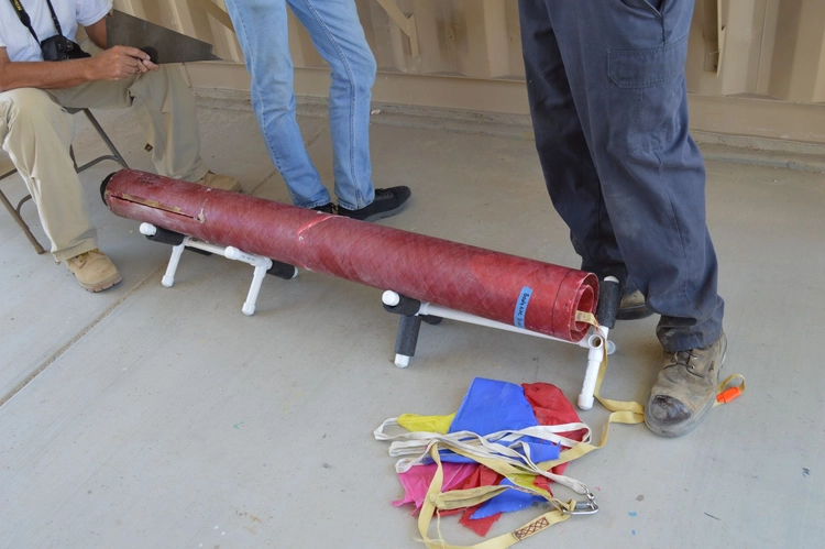 Photo of post-launch Gladius II aft airframe, with fins separated from body.