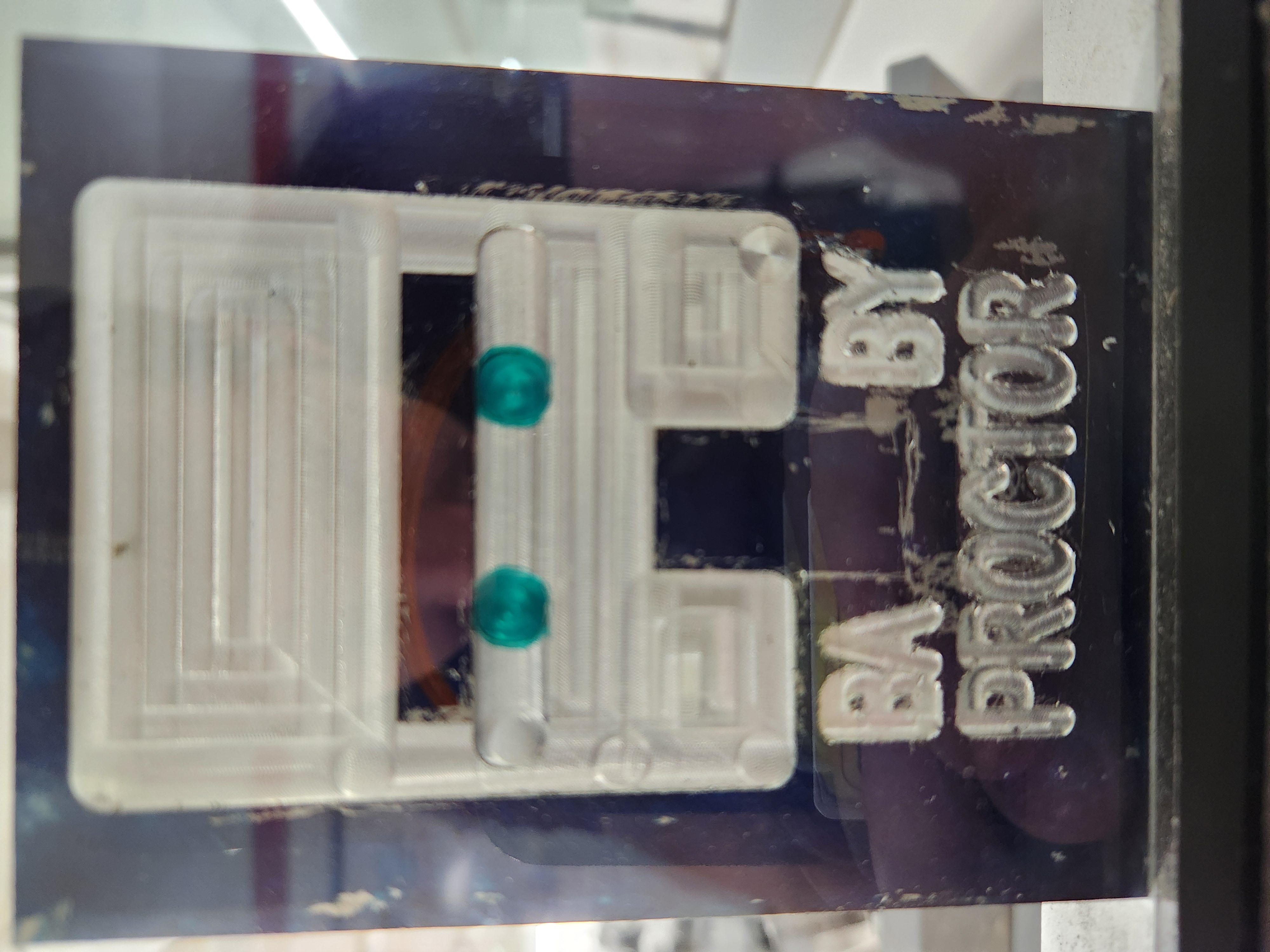 Close-up photo of Villager CNC engraving.