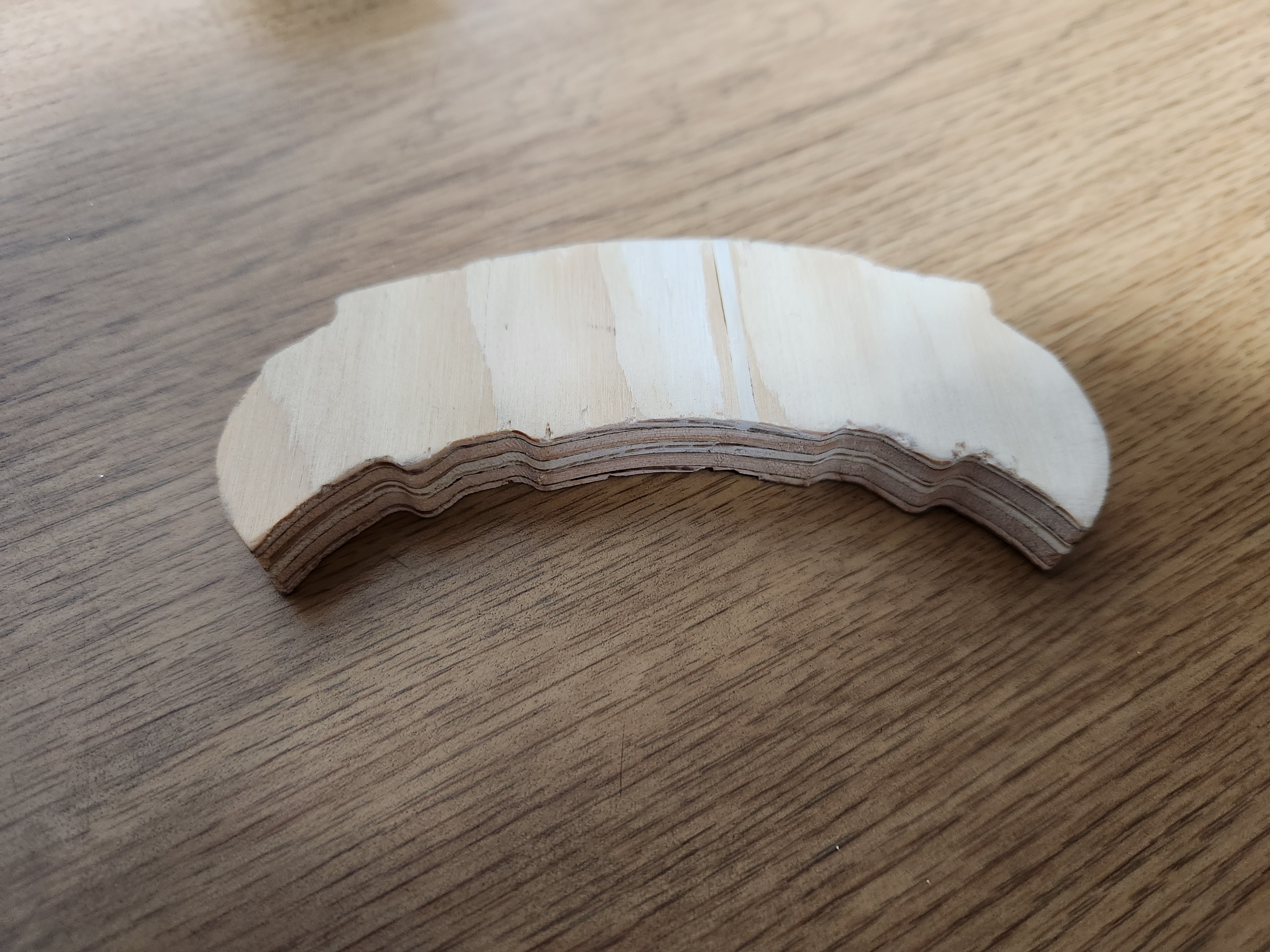 Photo of plywood moustache milled on the ShopBot.